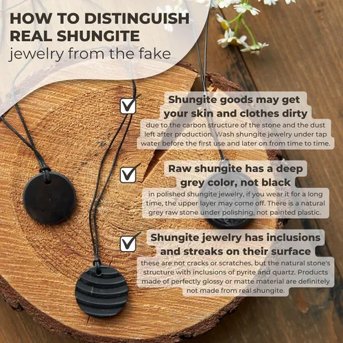 Miniatura 4 de Karelian Heritage Colgante Shungite de forma redonda Colgante de joyería de cristal negro natural espiritual curativo Collar de amuleto