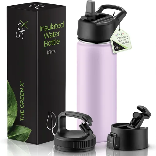 Miniatura 36 de SIPX™ Botella de Agua Aislada de 18 oz con 3 Tapas – Acero Inoxidable a Prueba de Fugas, Triple Aislamiento – Frío 24 Horas/Caliente 12 Horas