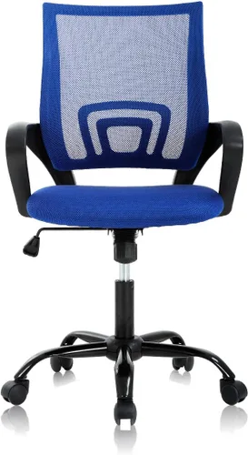 Miniatura 8 de Silla de escritorio para computadora, ergonómica, respaldo medio, silla de malla con soporte lumbar y reposabrazos, moderna, altura ajustable, Negro