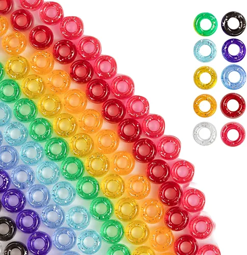 Miniatura 8 de Cuentas de pony con purpurina negra (1200 piezas 6x9mm), cuentas de pony a granel para pulseras, collares, fabricación de joyas, suministros