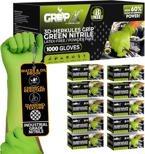 Miniatura 10 de GRIPXX Herkules Grip Guantes de nitrilo de 8 mils de alta resistencia naranja, textura de diamante 3D elevada - Sin látex y polvo - Industriales
