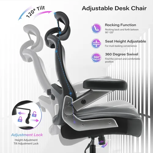 Miniatura 7 de Silla de oficina grande y alta de 600 libras, silla de computadora ejecutiva resistente con brazos abatibles 3D, ruedas grandes, silla de escritorio