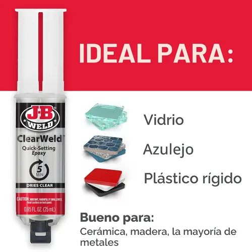 Miniatura 5 de J-B Weld 50112 ClearWeld Jeringa de Epoxi de Fraguado de 5 Minutos - Transparente - 25 ml, 25ml