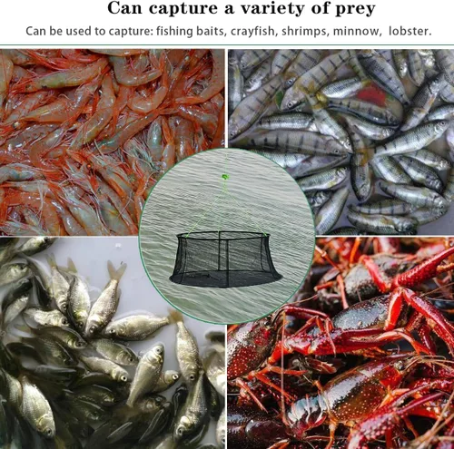 Miniatura 6 de Drasry Fishing Net Trap for Bait Minnow Shrimp Crayfish Foldable Fish Crawdad Lobsters Cast Net Collapsible