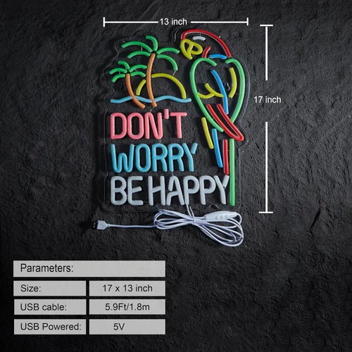 Miniatura 2 de Letrero de Neón "No Te Preocupes, Sé Feliz" para Decoración de Pared Regulable USB Luz de Neón LED Compatible con Temporizador para Decoración
