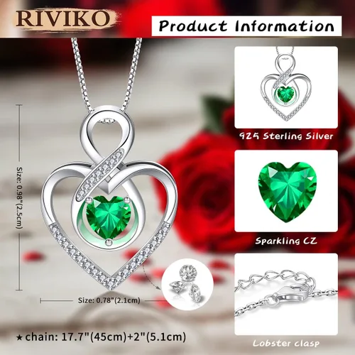 Miniatura 57 de RIVIKO Collar con símbolo de corazón infinito para mujer, plata de ley 925, delicado colgante de corazón para el día de San Valentín, día