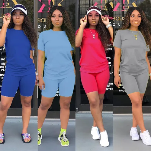 Miniatura 6 de AOMONI Conjunto de dos piezas para mujer, conjunto corto casual de manga corta de verano