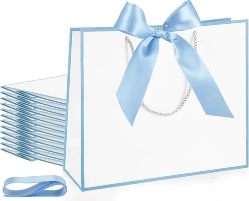 Miniatura 30 de Silkfly 12 bolsas de regalo con asas para dama de honor, 12 x 10 x 4 pulgadas, elegantes bolsas de regalo de bienvenida de boda con lazo para Rosa