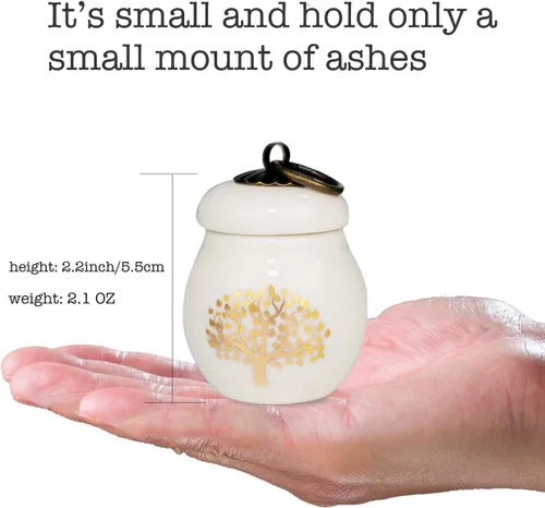 Miniatura 6 de Juego de 4 pequeñas urnas de recuerdo de cerámica para cenizas, mini urna decorativa del árbol de la vida para adultos, humanos, hombres, mujeres