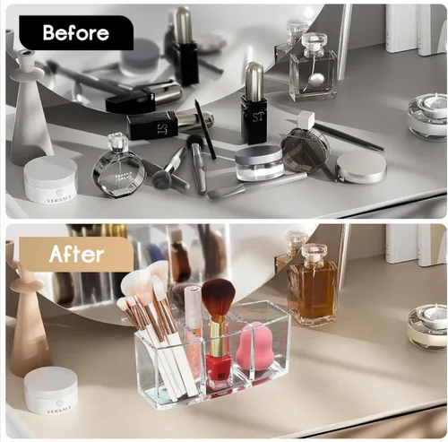 Miniatura 6 de Organizador de herramientas cosméticas acrílicas, caja de almacenamiento de maquillaje cosmético transparente de 3 compartimentos, soporte