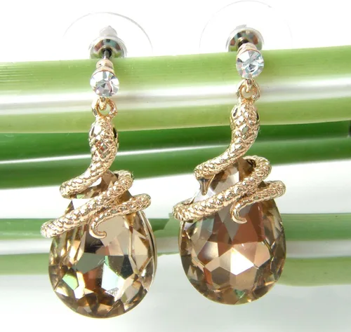 Miniatura 71 de Navachi Pendientes colgantes de gota de serpiente con forma de pera multicolor de cristal chapado en oro de 18 quilates