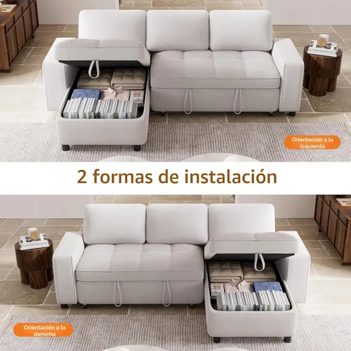 Miniatura 8 de Vipbear Sofá Seccional Cama de 81" con Cama Extraíble, Sofá Cama en Forma de L, Sofá Extraíble con Respaldo Reclinable, Chaise de Almacenamiento