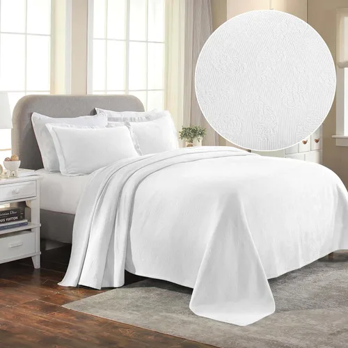 Miniatura 2 de Superior colcha de una plaza de jacquard y matelasse 100 % algodón de alta calidad, turquesa, individual Blanco