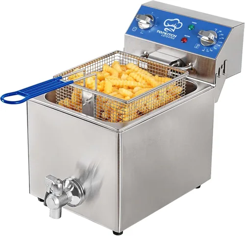 TOPKITCH Freidora Eléctrica de 6.3 Qt con Drenaje de Aceite, Temporizador de 30 Minutos, Tanque de Aceite con Formación por Estiramiento, Tapa y