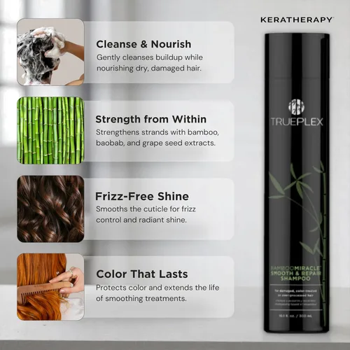 Miniatura 5 de KERATHERAPY Bamboo Miracle Smooth & Repair Champú, 10.1 onzas, 10.1 fl oz – Fórmula limpiadora vegana para cabello dañado y encrespado – Hidratante