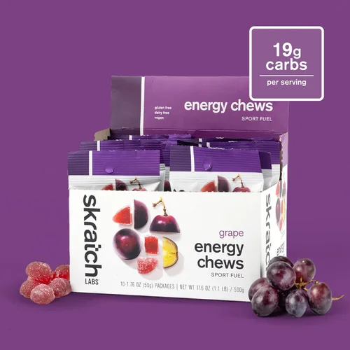 Miniatura 2 de Skratch Labs Energy Chews Gomitas para correr, ciclismo y rendimiento deportivo Alternativa de gel Uva (paquete de 10) Sin gluten, vegano