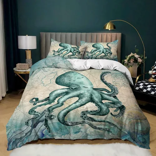 Miniatura 3 de CVHOUSE Juego de funda de edredón de pulpo, tamaño individual, diseño de animales marinos, estilo mediterráneo, edredón de océano para niños