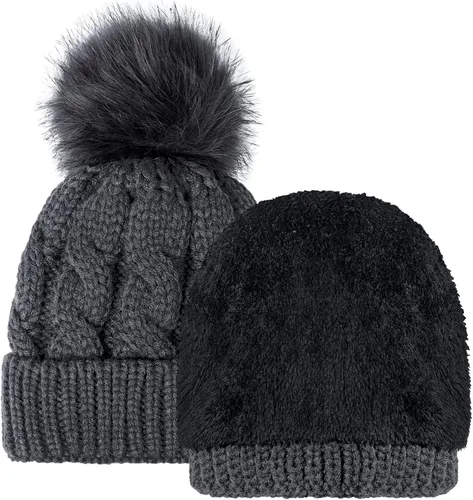 Miniatura 7 de YSense Wear 2 Pack Toddler Kids Winter Warm Fleece Lined Beanie Hats for Boys and Girls Crochet Hairball Knit Cap 1-6 Years