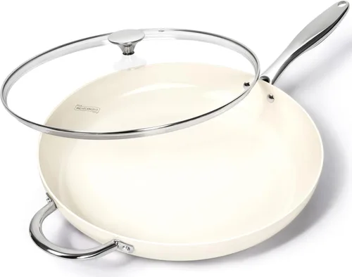 MICHELANGELO Sartén grande con tapa, sartén de cerámica de 14 pulgadas con revestimiento antiadherente, sartén antiadherente saludable, compatible