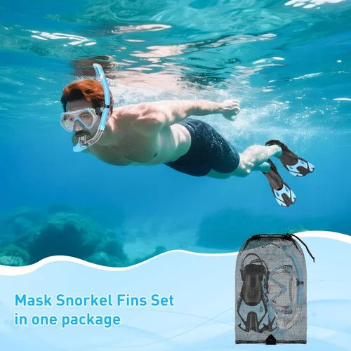 Miniatura 7 de Snorkeling Gear Set for Adults – Dry Top Snorkel Set, Panoramic Anti-Fog Mask, Adjustable Swim Fins – Travel Diving Kit with Storage Bag
