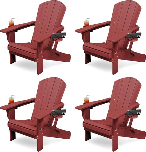Miniatura 22 de KINGYES Silla plegable Adirondack con portavasos dobles - Sillas de exterior de HDPE para todo clima, silla de patio tipo madera para el patio Negro