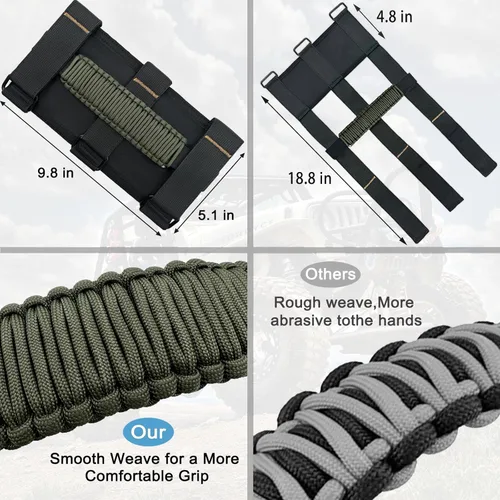 Miniatura 4 de Asas de Agarre para Jeep, Paquete de 4, Asas de Agarre de Barra Enrollable de Paracord para Jeep Wrangler para JK TJ JL CJ YJ JKU JLU y Gladiator
