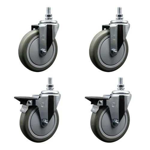 Miniatura 55 de Rueda giratoria de poliuretano con vástago roscado con rueda gris de 3 x 1.25 pulgadas y vástago de 1/2 pulgada - Capacidad de 300 libras/ruedas