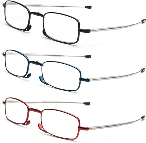 Miniatura 2 de Paquete de 3 lentes de lectura plegables con llavero, bolsas compactas para mujeres y hombres, bloqueo de luz azul, bisagra de resorte, lectores