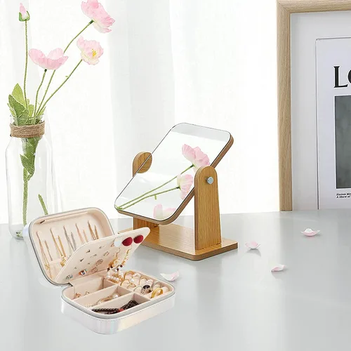 Miniatura 9 de Shemboli Caja de joyería pequeña, organizador portátil de piel sintética de viaje portátil, doble capa, organizador de almacenamiento de joyas
