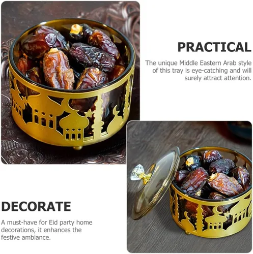 Miniatura 6 de Bandeja de Ramadán con tapa Eid Mubarak Bandeja decorativa para Ramadán, contenedor de alimentos para galletas Eid, caja de baratijas