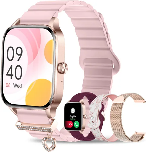 Iaret Reloj inteligente para mujer, 4 bandas de 1.85 pulgadas, reloj inteligente con llamada Bluetooth, rastreador de actividad física con 100 modos