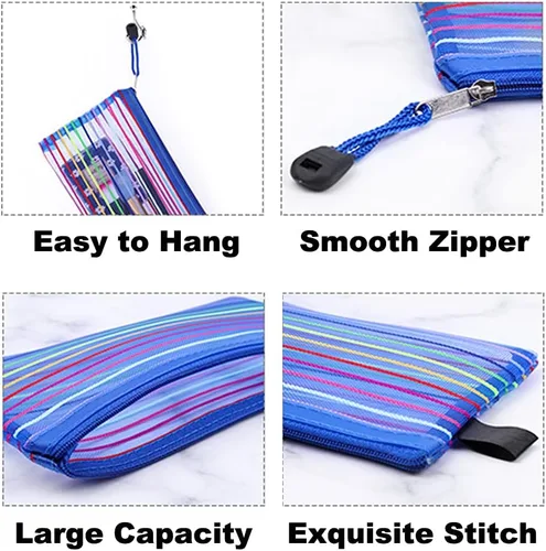 Miniatura 3 de Muka 24 bolsas con cremallera a rayas de arco iris, bolsas de almacenamiento para organizador, viajes y oficina, verde-B5