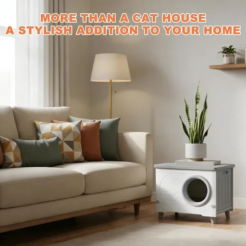 Miniatura 9 de Casa para gatos al aire libre, resistente a la intemperie, refugio para gatos con puerta de escape y solapa de puerta de PET, apilable elevado