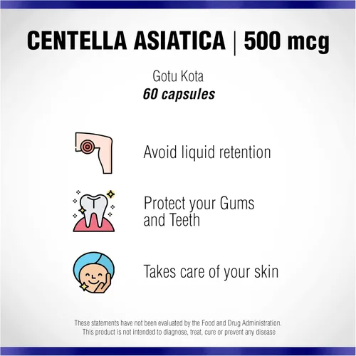 Miniatura 4 de Centella Asiatica 500 mg 60 cápsulas de Natural Systems - Crema hidratante de hierbas Gotu Kola para tu piel, extracto también beneficioso