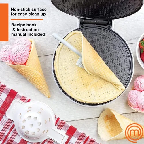 Miniatura 3 de MasterChef Máquina para hacer conos y tazones para gofres, incluye rodillo moldeador y prensa de cuencos, horneado casero, máquina de hierro