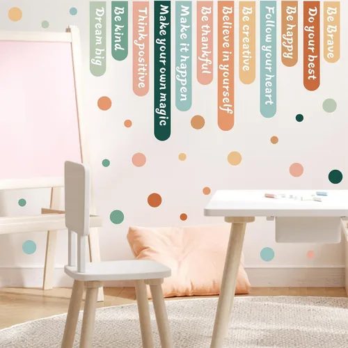 Miniatura 8 de Colorida calcomanía de pared inspiradora, citas motivacionales, calcomanías de pared con texto positivo para aula, diseño de lunares extraíbles
