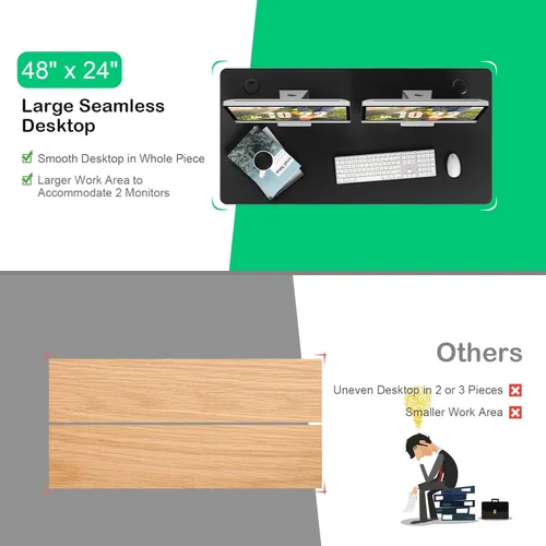 Miniatura 5 de COSTWAY Mesa universal de 48 x 24 pulgadas, escritorio de madera maciza de una sola pieza para marco de escritorio estándar y ajustable en altura