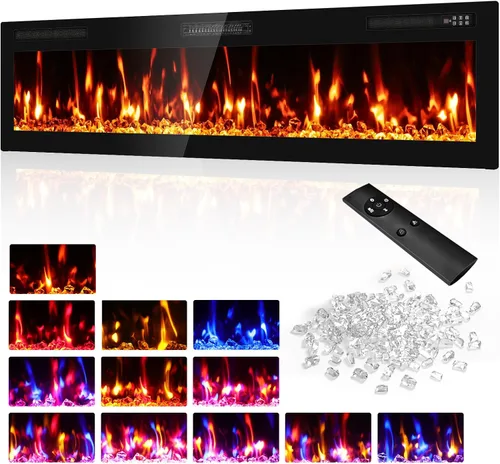 Miniatura 12 de BREEZEHEAT Chimenea eléctrica ultrafina de 50 pulgadas, calentador de chimenea independiente o empotrado en la pared, control remoto, pantalla