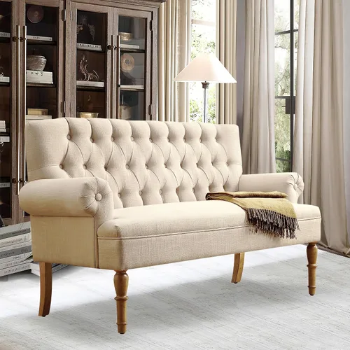 Miniatura 10 de Rosevera Drennan Loveseat - Sofá para sala de estar, lino, color ceniza