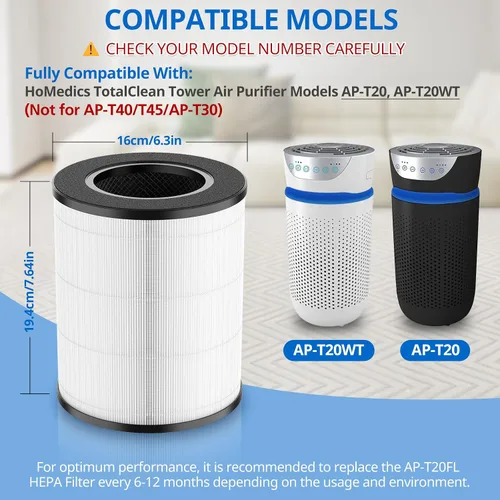 Miniatura 2 de AP-T20 Filtro de repuesto compatible con Homedics AP-T20 Filtro purificador de aire, 3 en 1 Torre de limpieza total de alta calidad, filtros