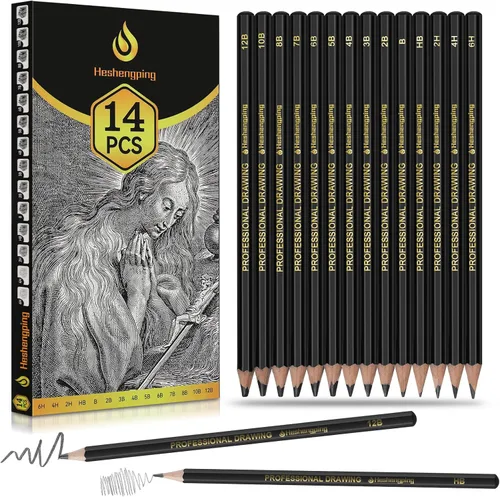 Juego de lápices de dibujo para dibujo, paquete de 14 unidades, grafito, para arte, kit de lápices para bocetos, sombreado, lápices de artista para
