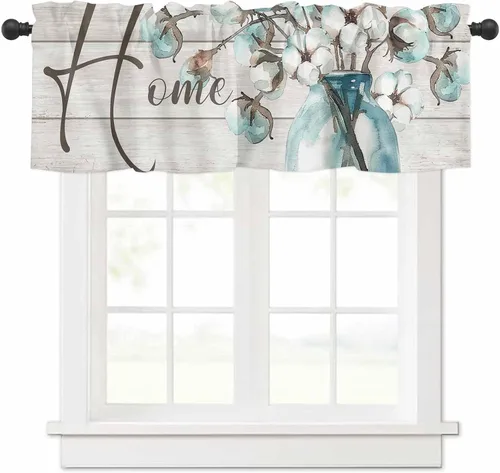 Miniatura 6 de Cenefas para ventanas, tarro de algodón con bolsillo para barra de cortina de cocina, cenefas de 54 x 18 pulgadas, cortinas cortas para ventana