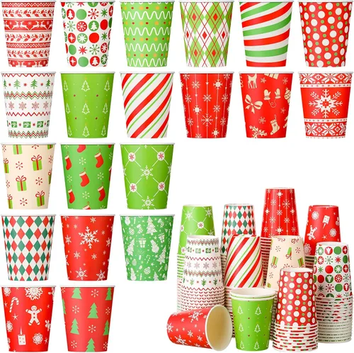 Miniatura 8 de Umigy 100 vasos de papel de Navidad a granel desechables de 9 onzas, tazas de café de chocolate caliente, medias de árbol de Navidad, pan