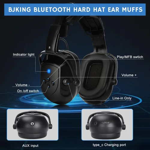Miniatura 6 de BJKing Orejeras para casco duro con Bluetooth, NRR 28dB, orejeras ajustables montadas en la tapa, orejeras acoplables para casco