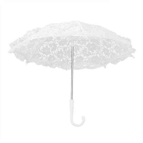 Miniatura 9 de Yosoo Paraguas de boda con bordado de encaje, accesorios de decoración de flores, para fiesta de boda (51239 blanco)
