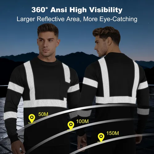 Miniatura 5 de FONIRRA Camisas reflectantes de seguridad de alta visibilidad para hombres ANSI Clase 3 Hi Vis, camisetas de trabajo de construcción de manga larga