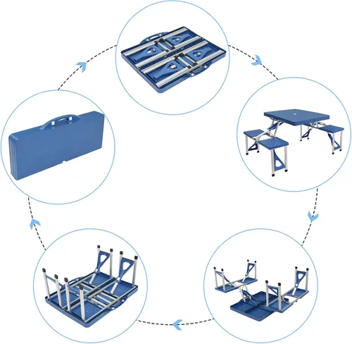 Miniatura 7 de Mesa de picnic plegable portátil de 4 pies con asientos sillas y agujero para paraguas, ligera y compacta de aluminio al aire libre, camping, patio