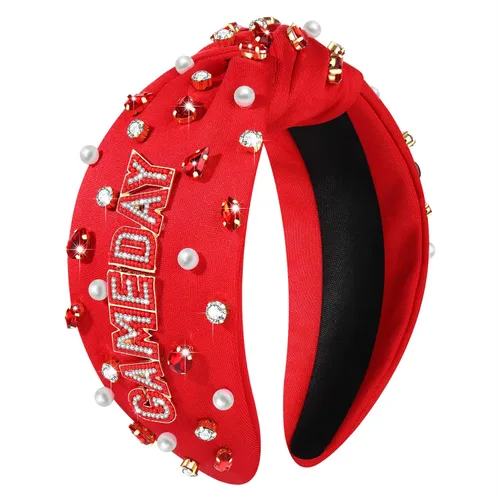 Miniatura 6 de Diadema de fútbol para mujer, accesorios de fútbol con cuentas de diamantes de imitación, diadema anudada con cristales adornados para el día