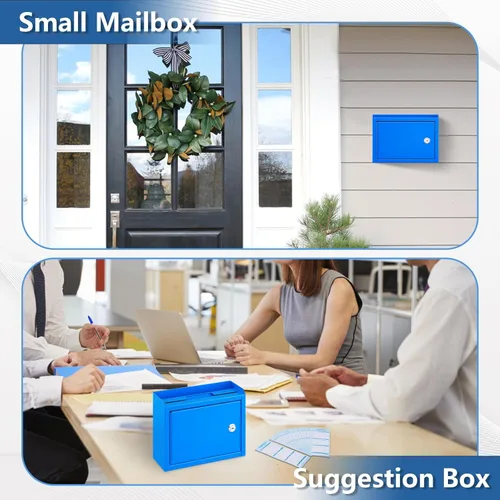 Miniatura 4 de Kyodoled Caja de Sugerencias, Buzón con Cerradura, Caja para Llaves, Buzón de Correo Montado en la Pared, Caja de Seguridad con Cerradura, Urna Azul