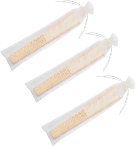 Miniatura 4 de 50 abanicos de mano de papel con bolsas de organza, abanicos plegables de mano de bambú para bricolaje, recuerdos decorativos de fiesta de boda Crema